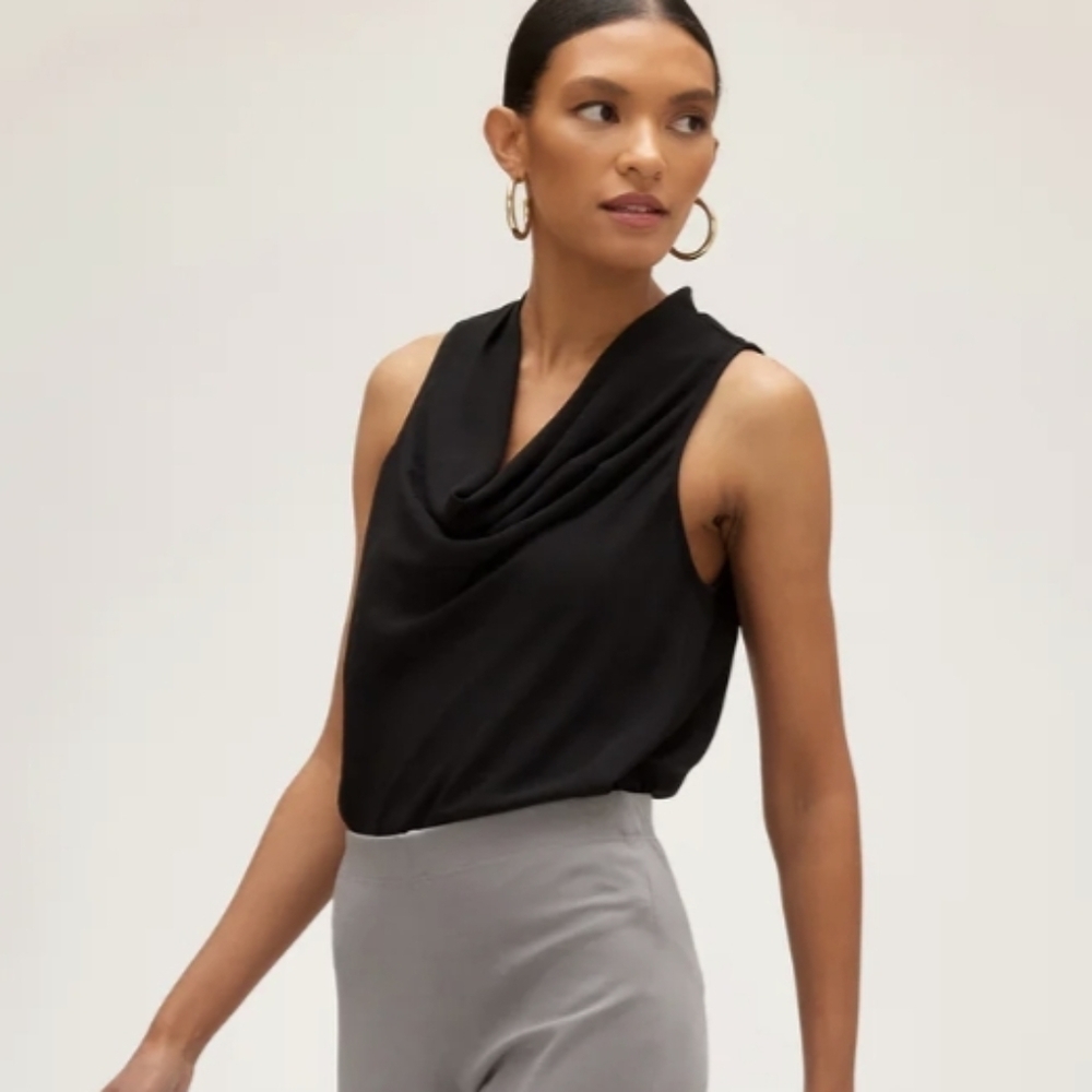 Fifteen Twenty Black Silk Cowl Neck Racerback Tank XS